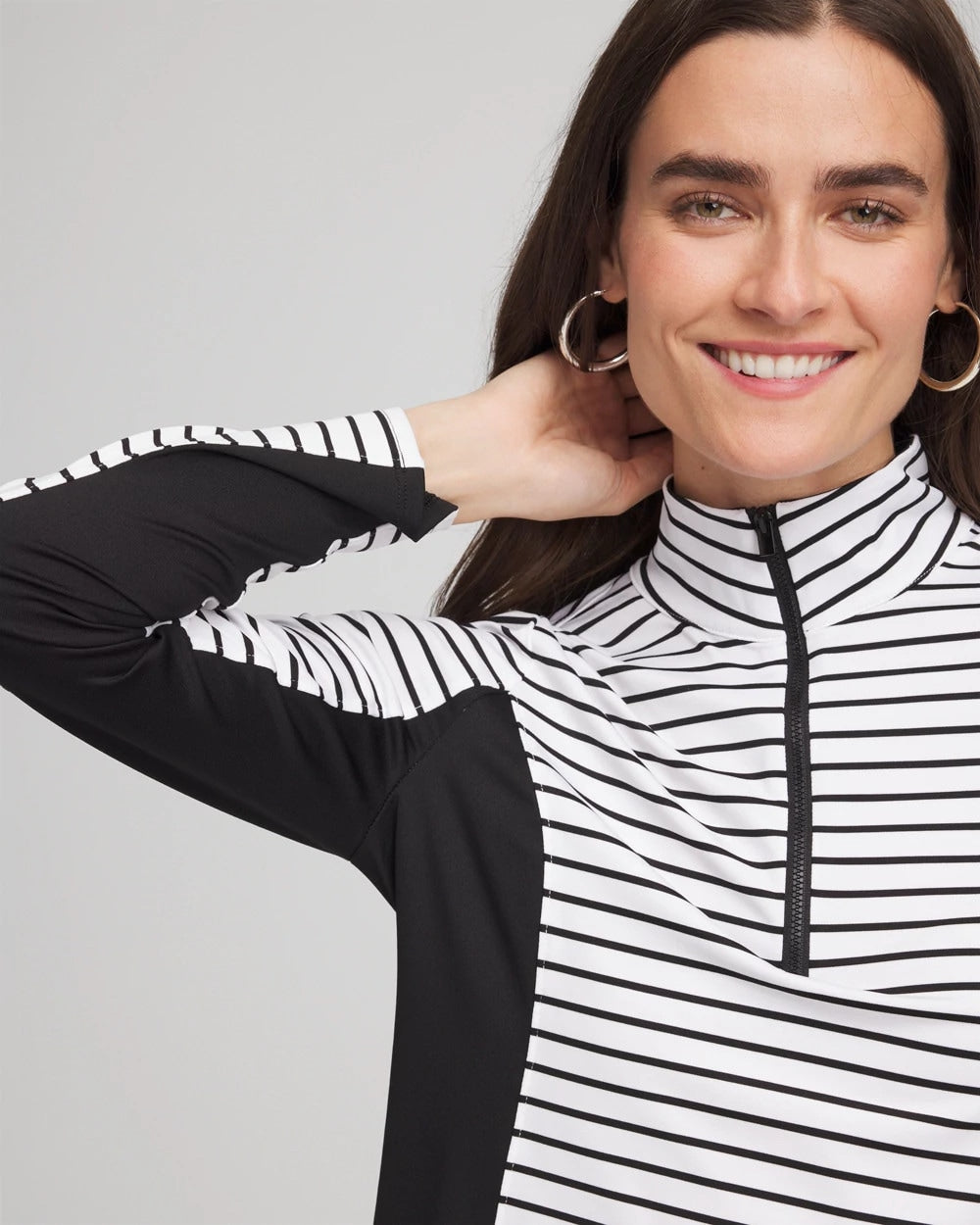 Chico's | Zenergy® UPF Striped Block Half Zip/ Black