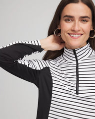 Chico's | Zenergy® UPF Striped Block Half Zip/ Black