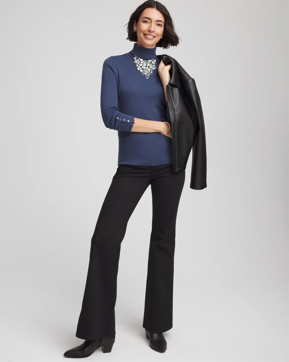 Chico's | Ella Button Cuff Turtleneck Sweater/ Indigo Sky
