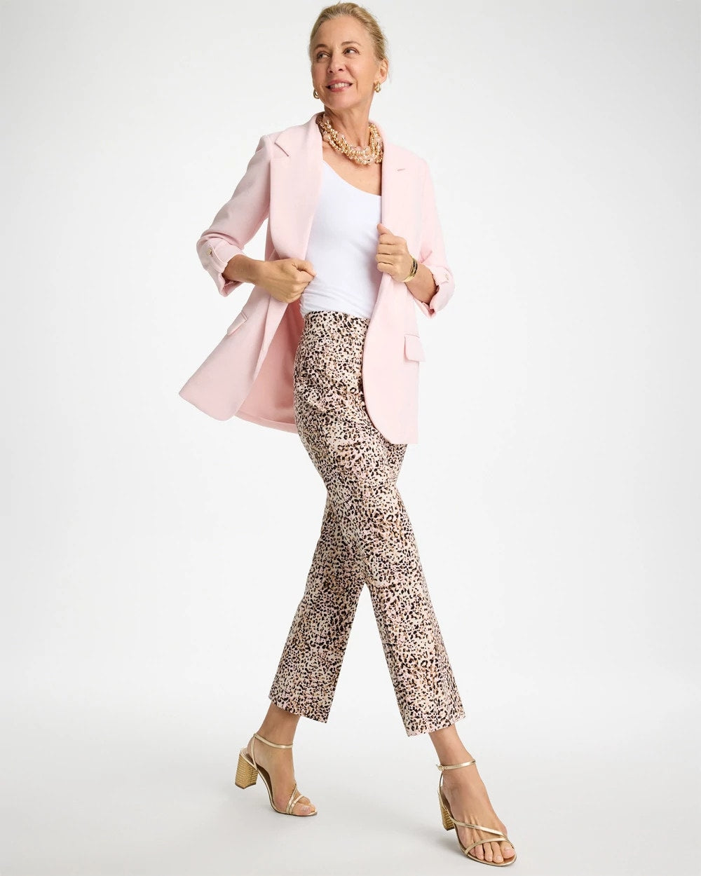Chico's | Brigitte™ Animal Print Crop Flare Pants/ Pale Sand