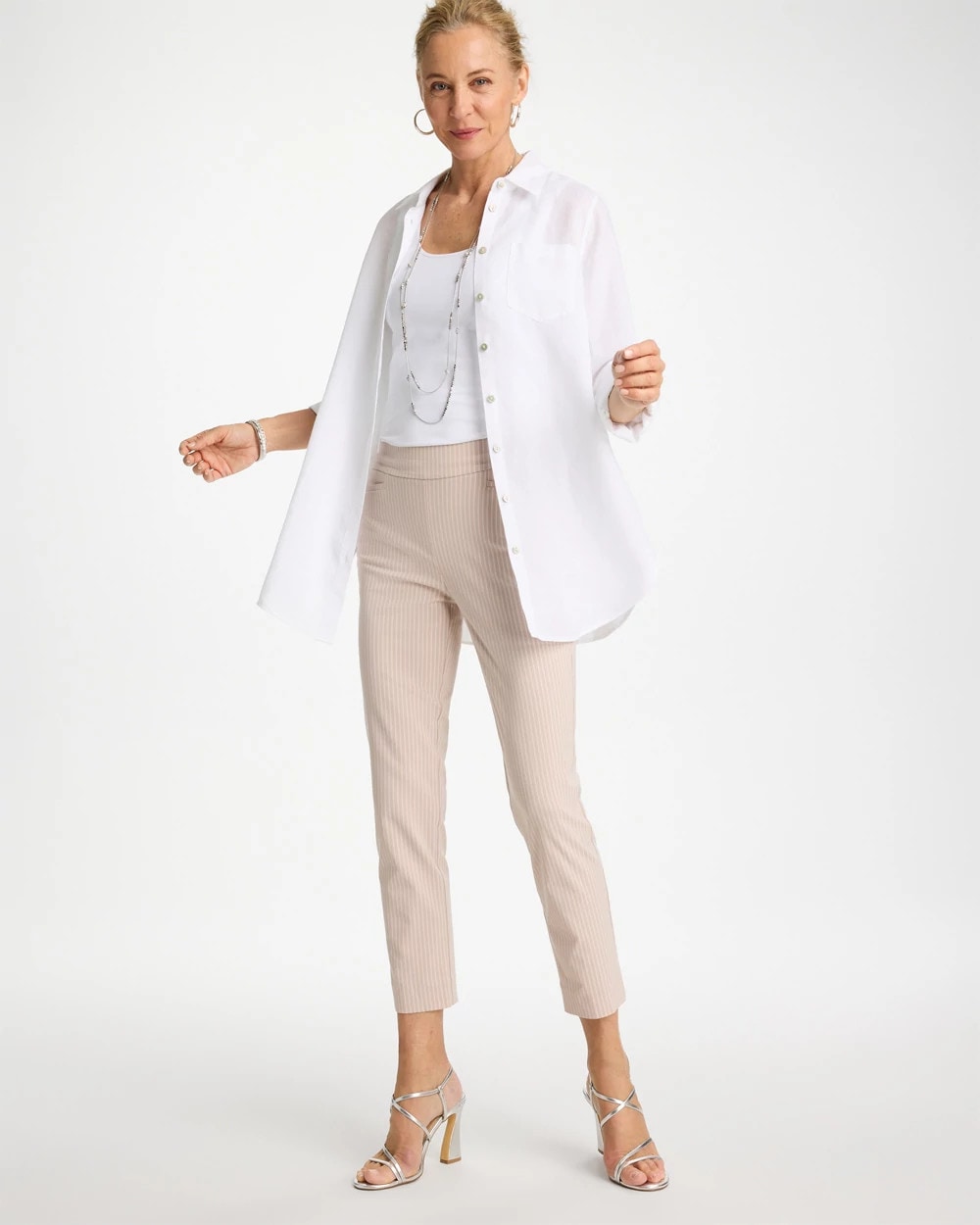 Chico's | Brigitte™ Slim Twill Stripe Neutral Crop/ Neutral