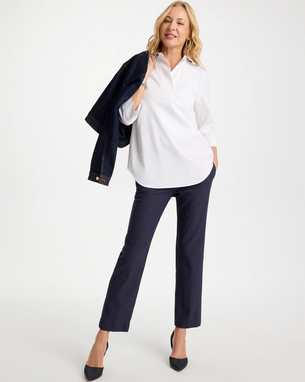 Chico's | Brigitte™ Straight Pinstripe Cropped Pants/ Navy