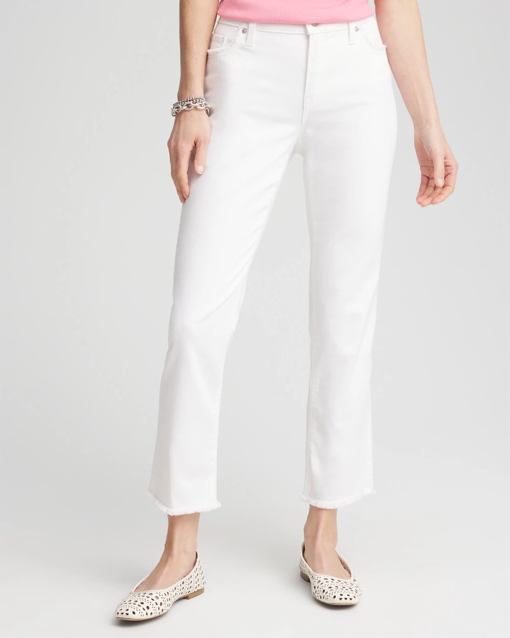 Chico's | Girlfriend Frayed Cropped No Stain Jeans/ Alabaster
