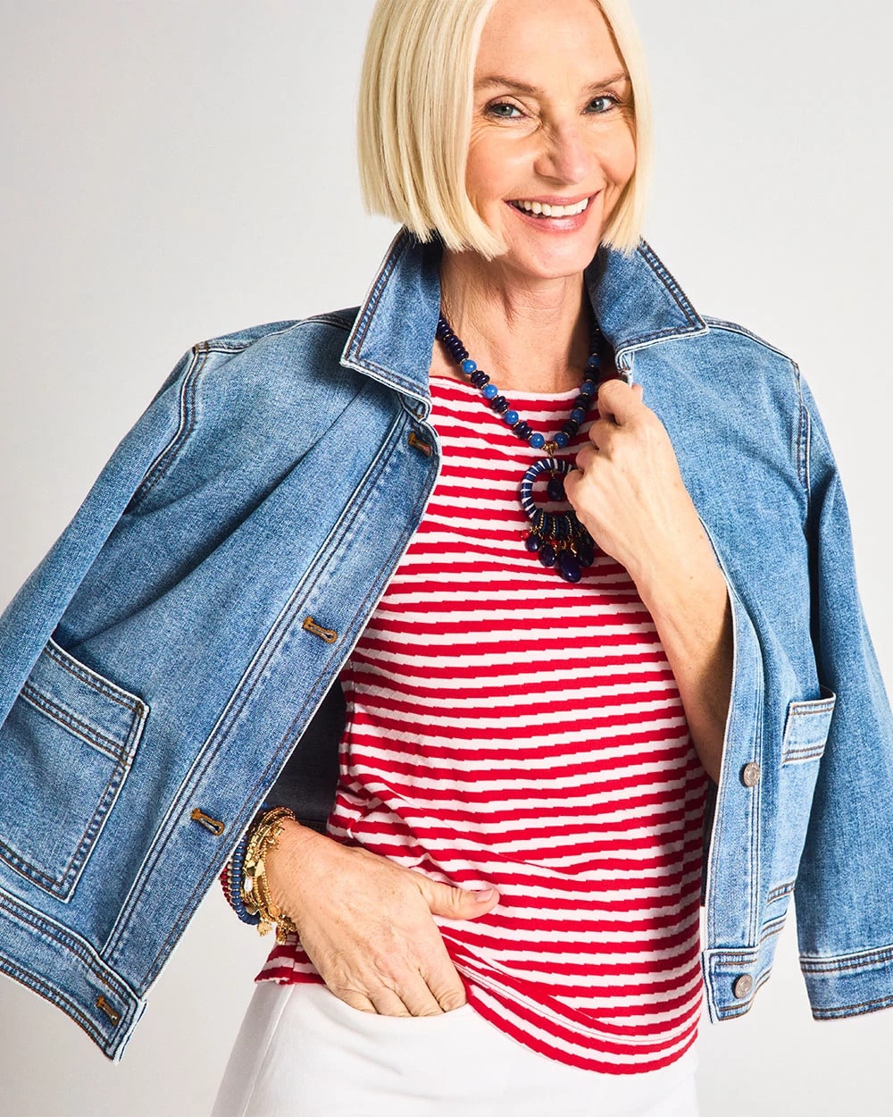 Chico's | Denim Cropped Trucker Jacket/ Sakura Indigo