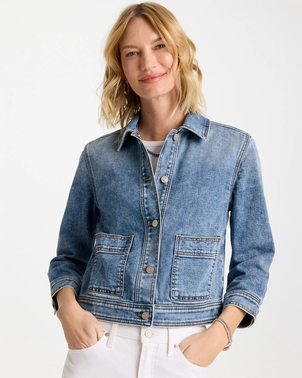 Chico's | Denim Cropped Trucker Jacket/ Sakura Indigo