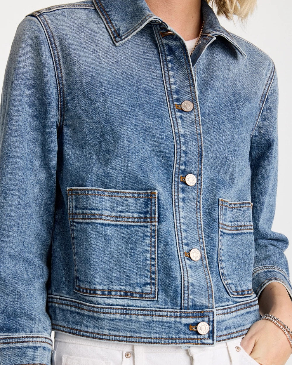 Chico's | Denim Cropped Trucker Jacket/ Sakura Indigo