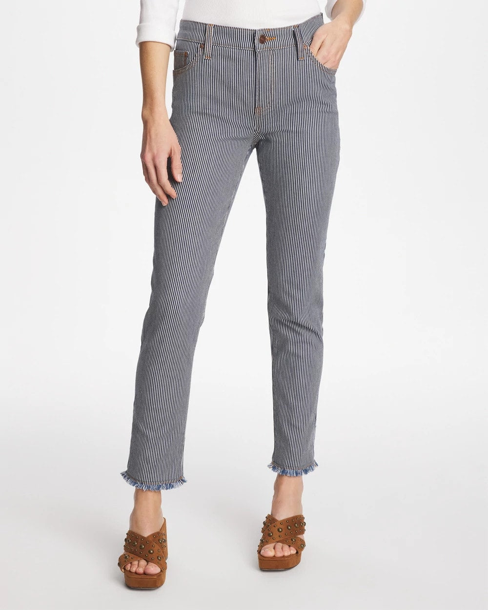 Chico's | Pinnacle Stripe Girlfriend Ankle Jeans/ Denim
