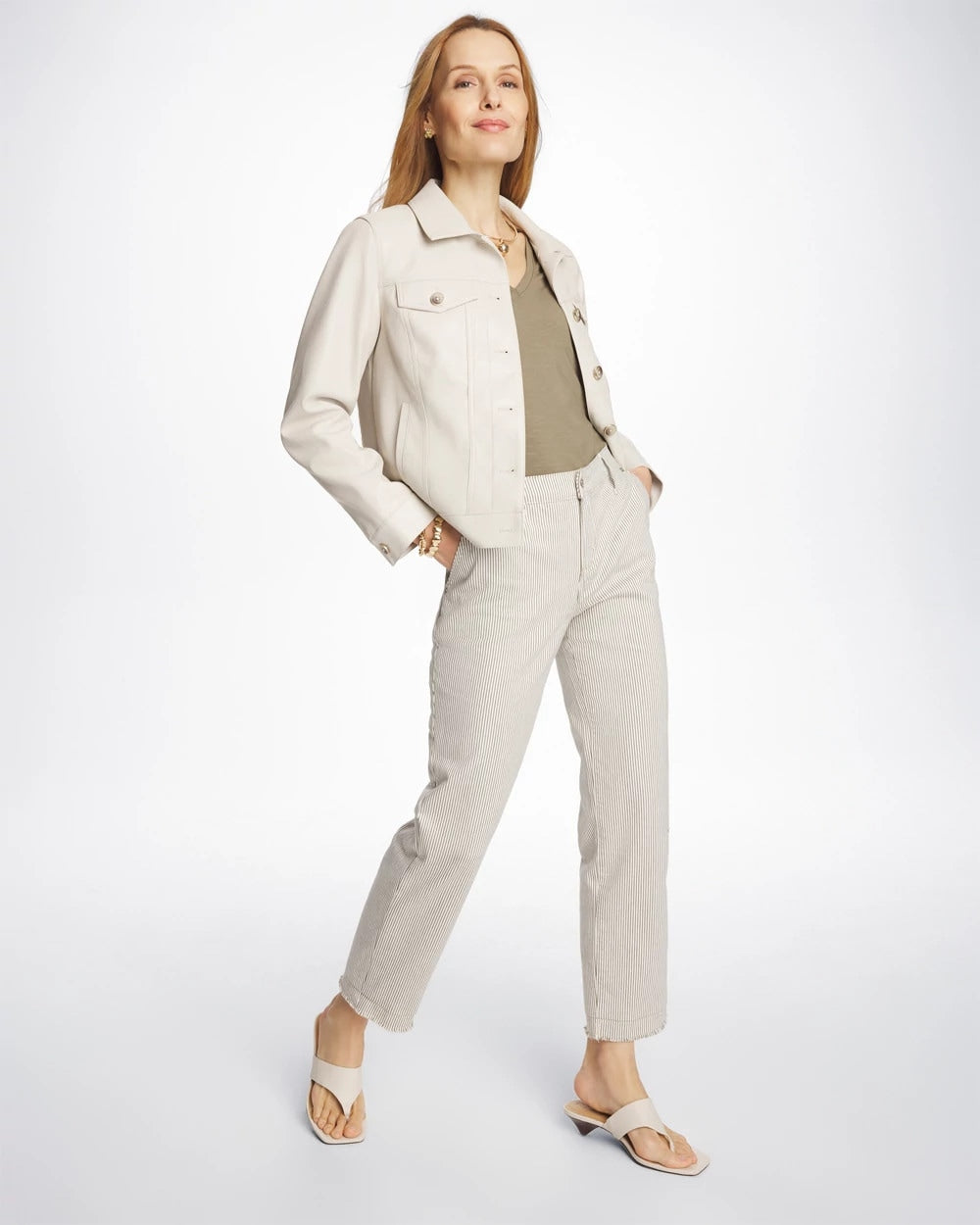 Chico's | Stripe Girlfriend Straight Ankle Jeans/ Lichen