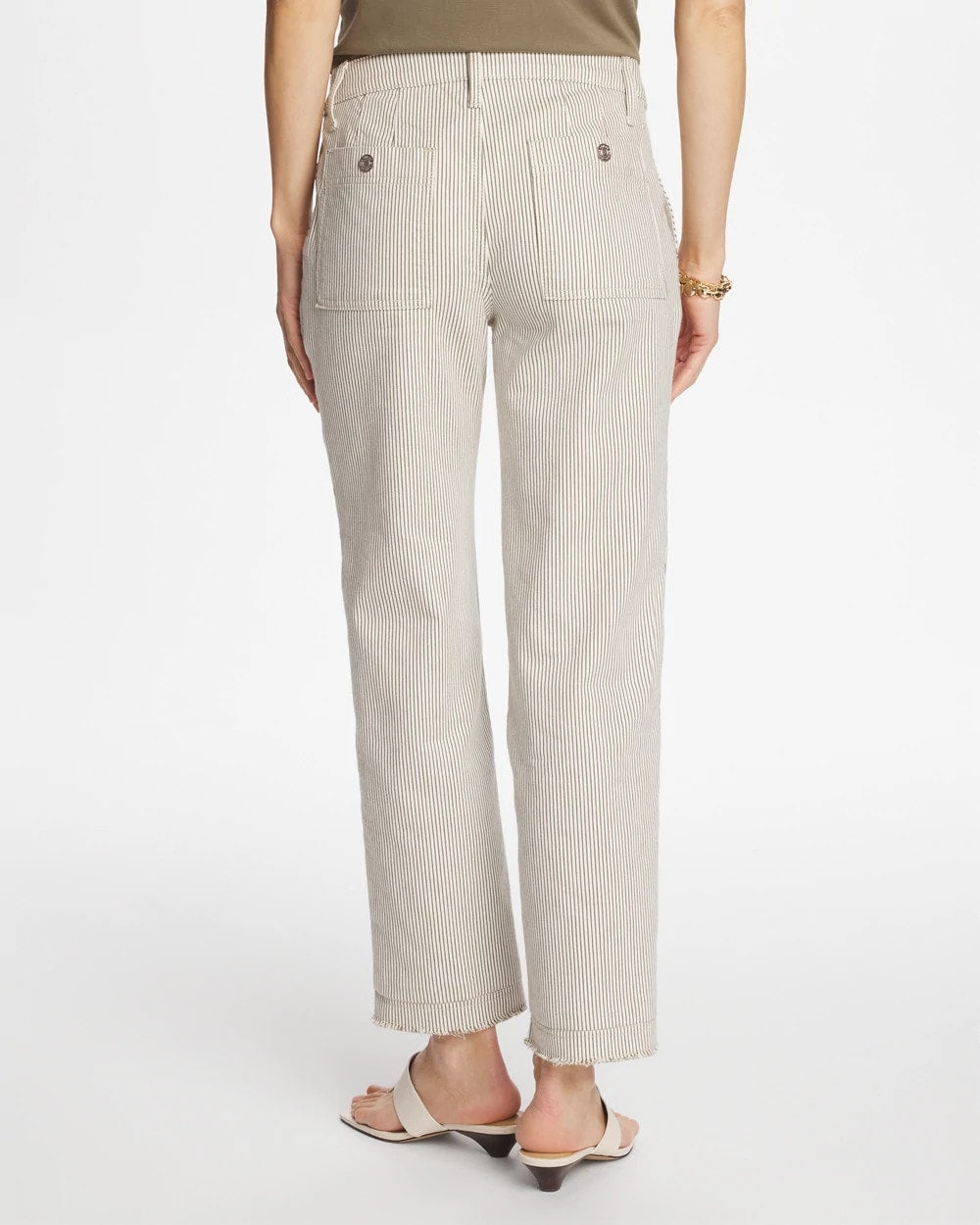 Chico's | Stripe Girlfriend Straight Ankle Jeans/ Lichen