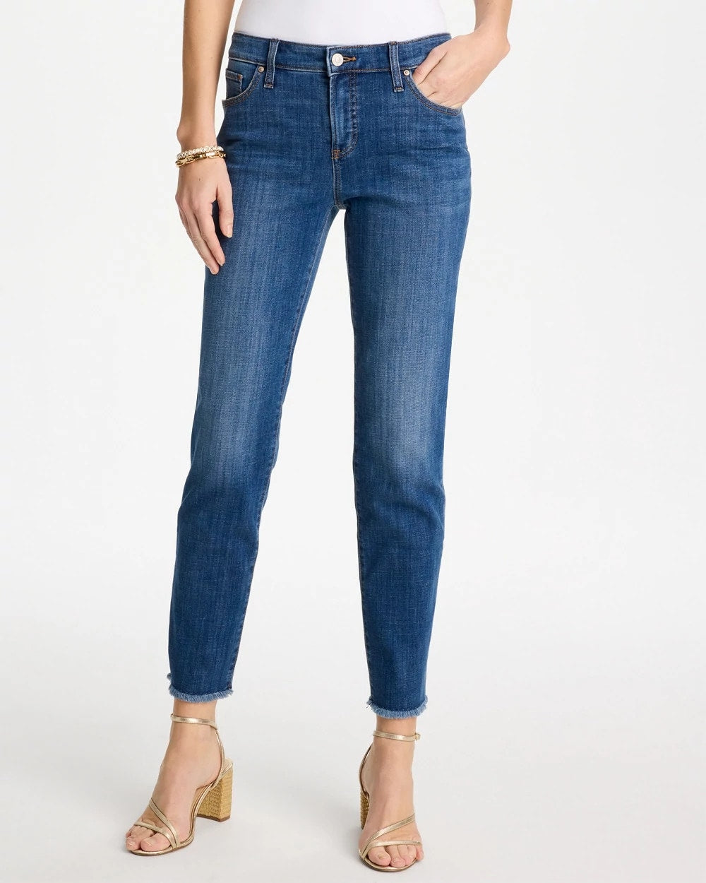 Chico's | Girlfriend Slim Frayed Ankle Jeans/ Kailua Indigo