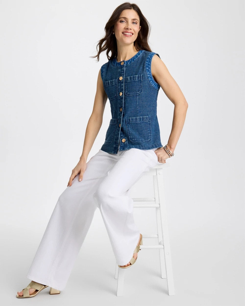 Chico's | Tweed Mixed Denim Vest/ Mist Flower Indigo
