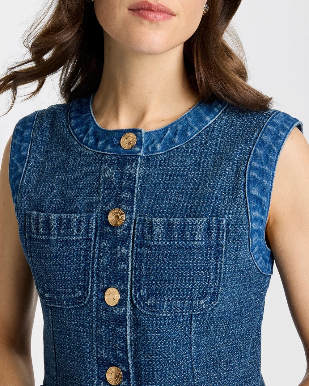 Chico's | Tweed Mixed Denim Vest/ Mist Flower Indigo