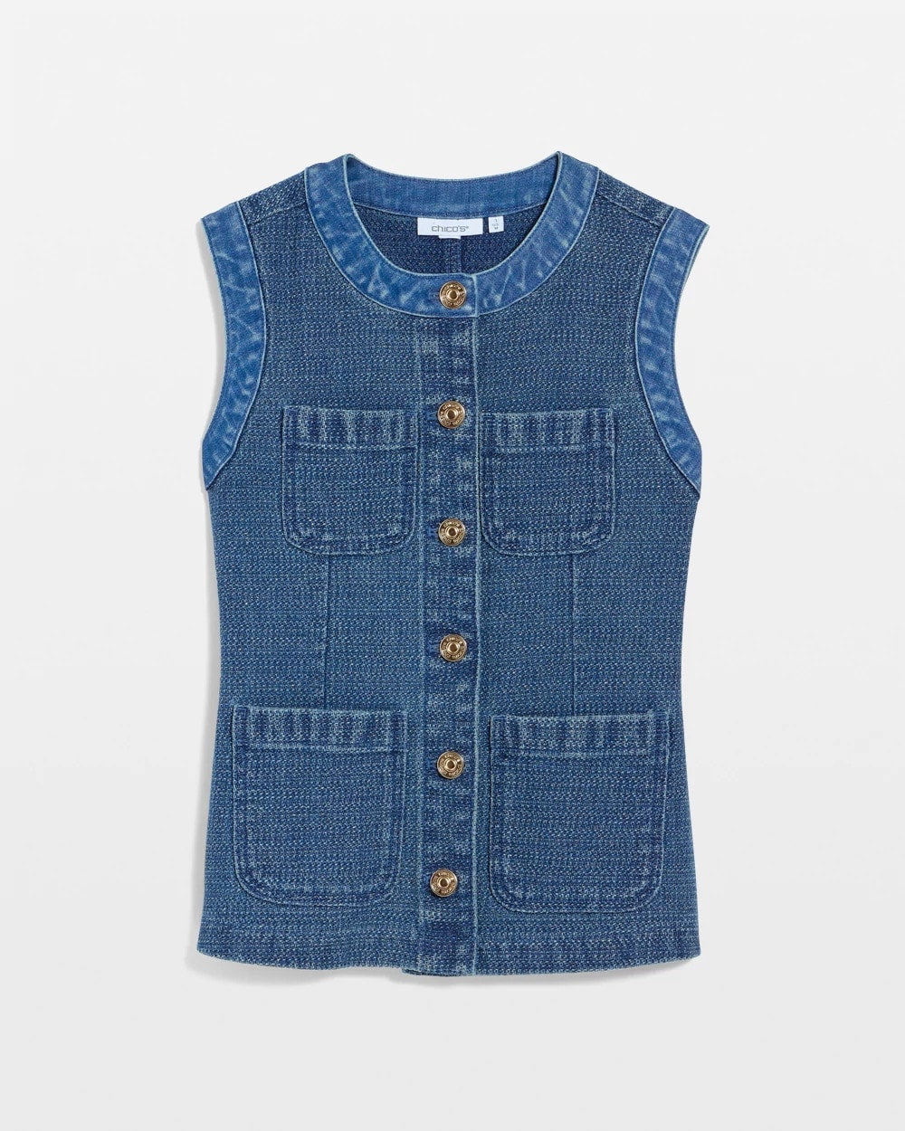 Chico's | Tweed Mixed Denim Vest/ Mist Flower Indigo
