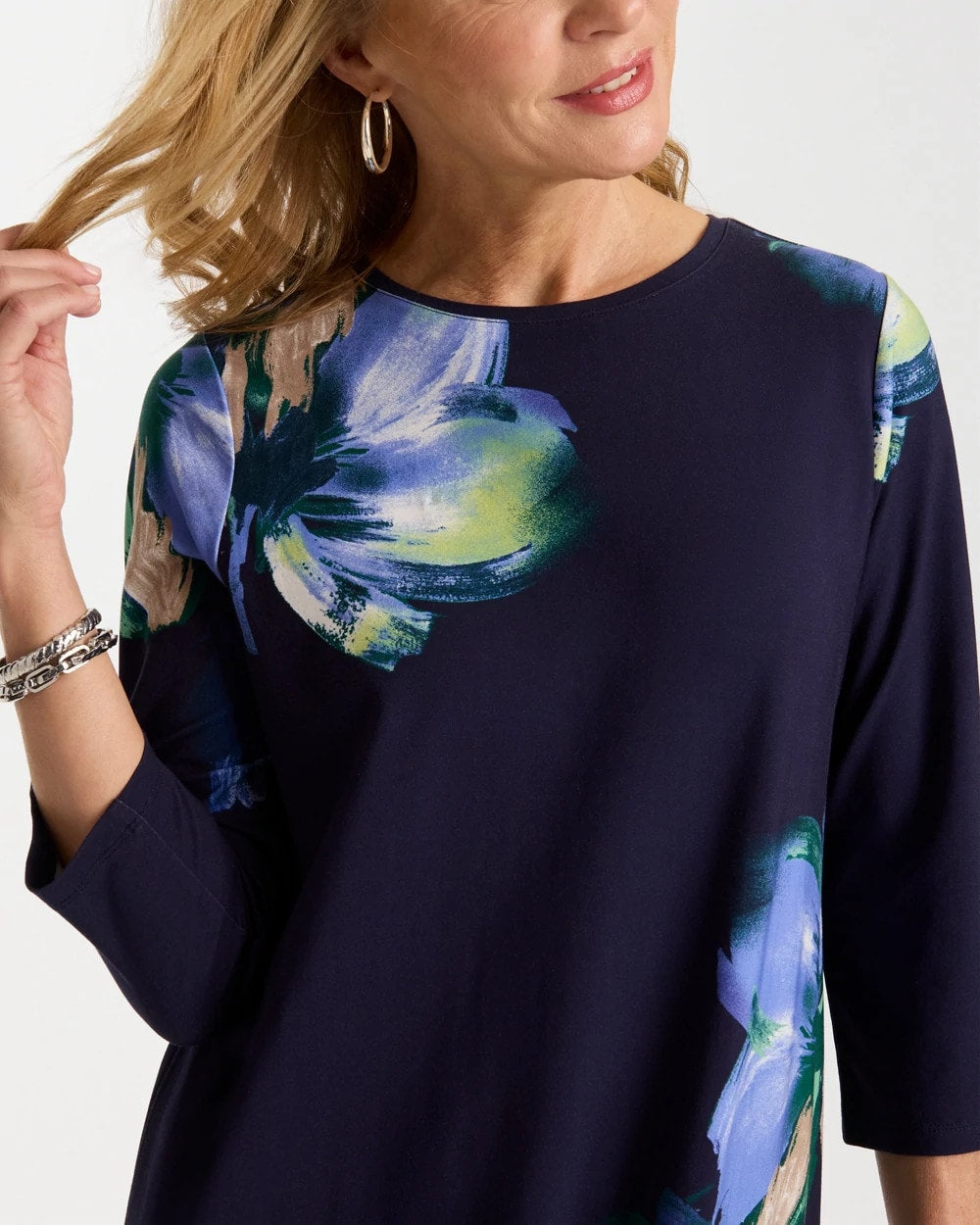 Chico's | Floral 3/4 Sleeve Maxi Dress/ Passport Blue