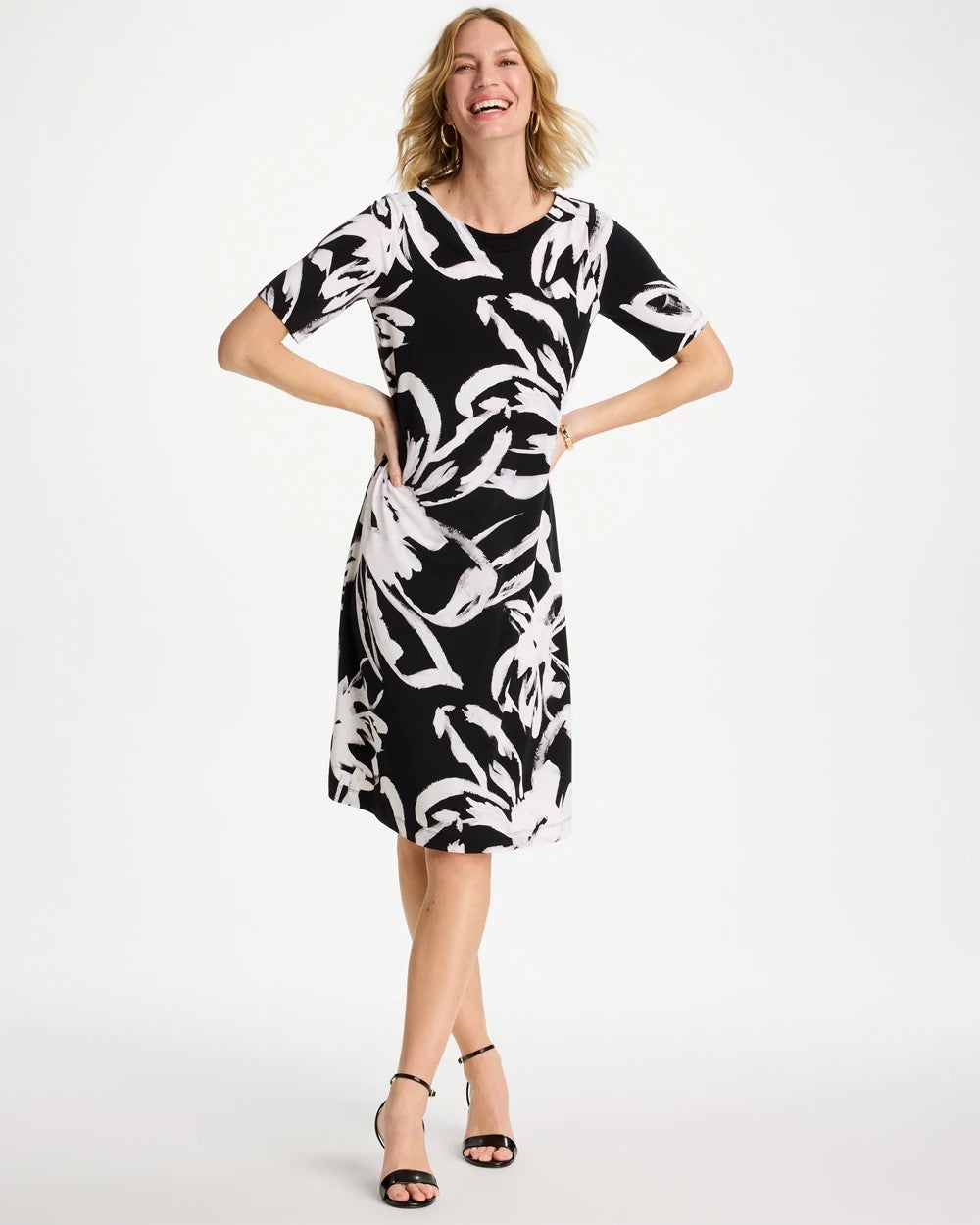 Chico's | Travelers™ Knit New Bloom Day Dress/ Black/White