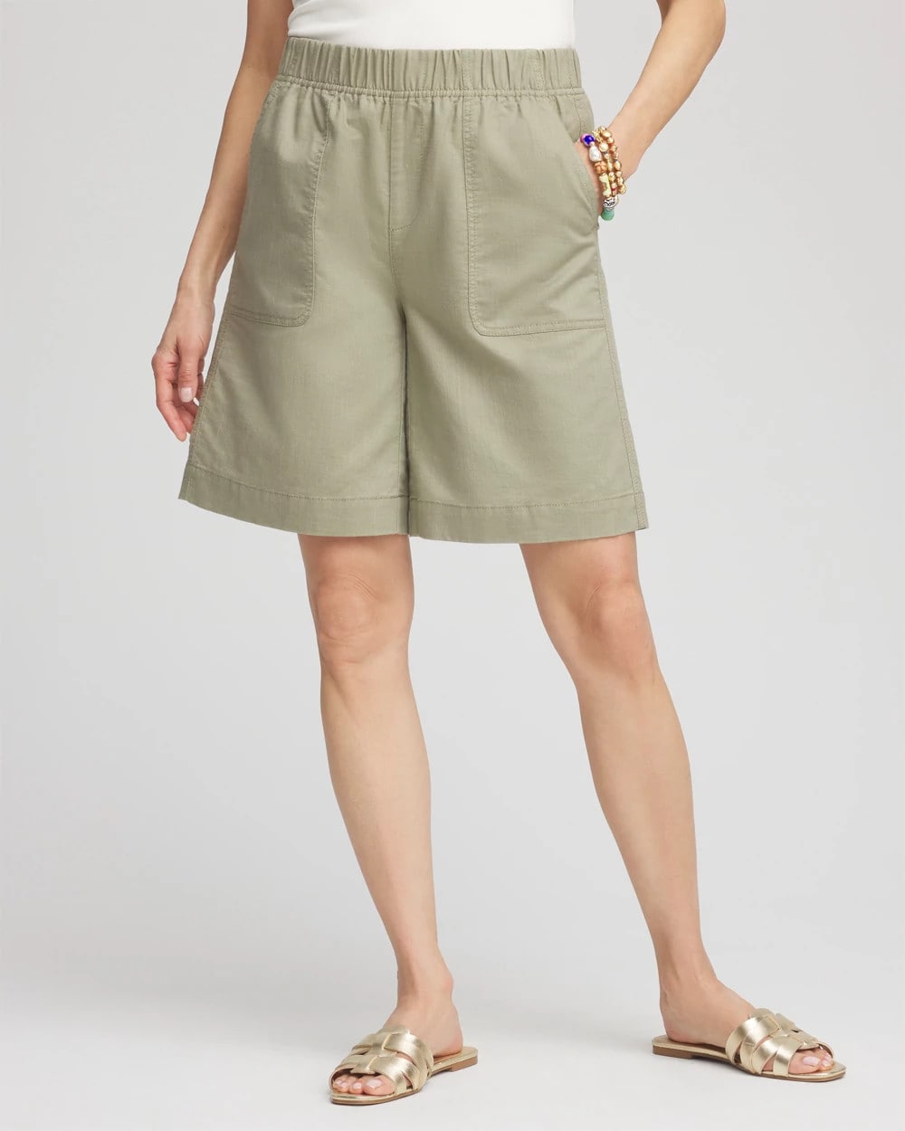 Chico's | Cotton-Linen Pull-On Utility Shorts/ Washed Sage