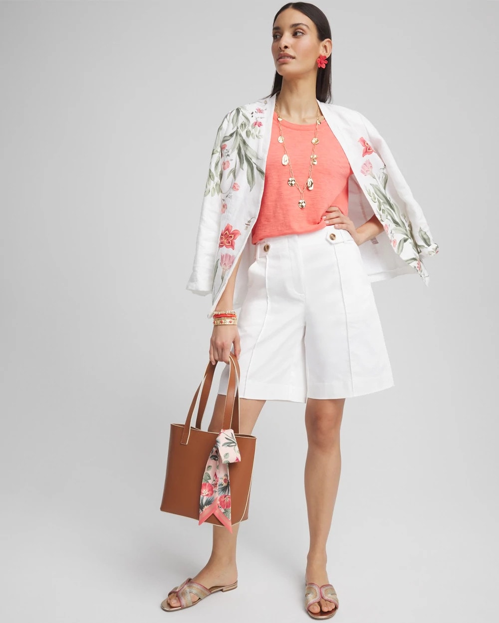 Chico's | Sateen Tab-Front A-line Shorts/ Alabaster