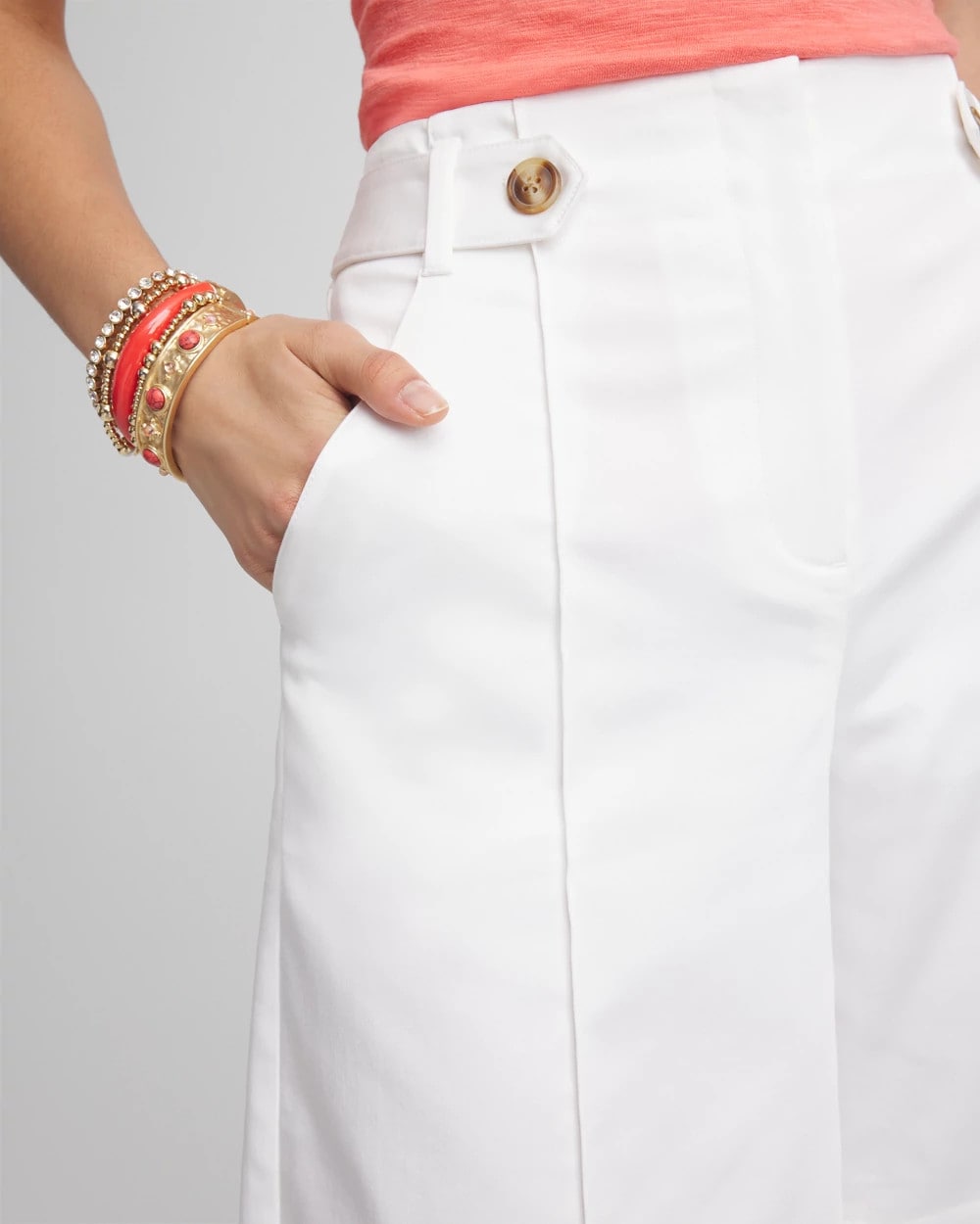 Chico's | Sateen Tab-Front A-line Shorts/ Alabaster