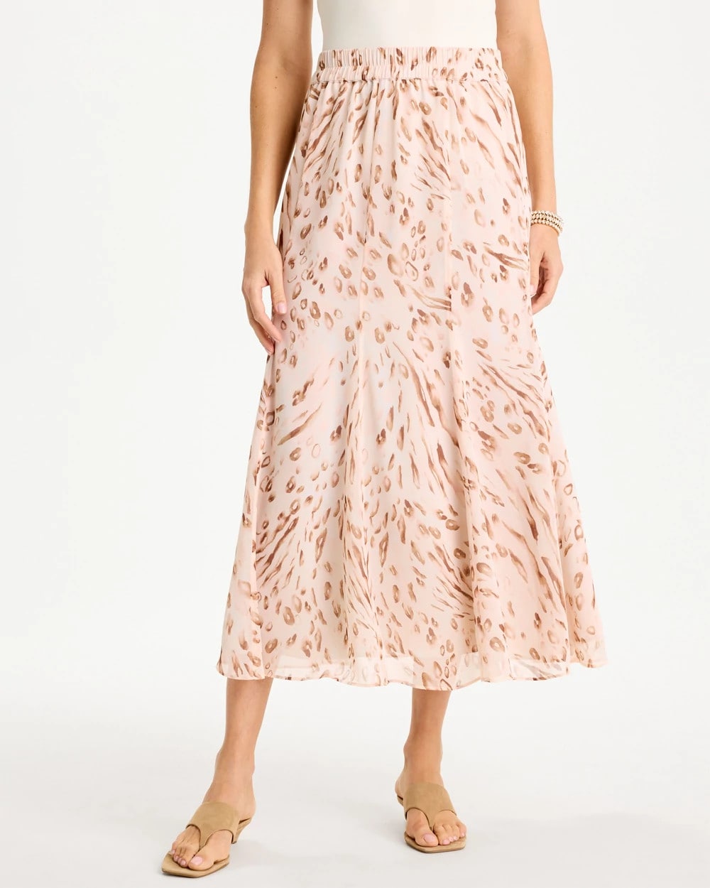 Chico's | Cheetah Pull-On Godet Skirt/ Sweet Blossom