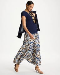 Chico's | Faux Silk Printed Maxi Skirt/ Passport Blue