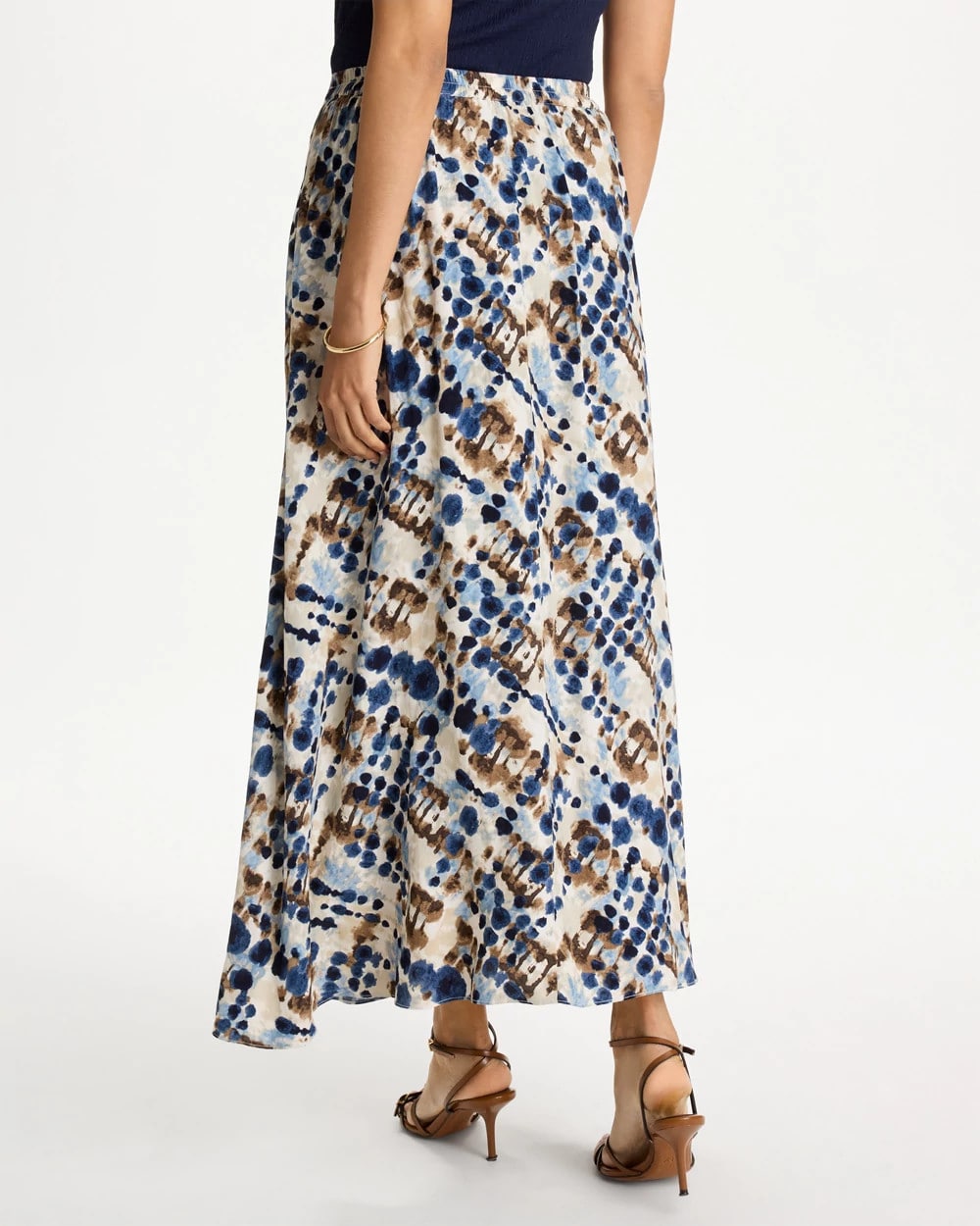 Chico's | Faux Silk Printed Maxi Skirt/ Passport Blue