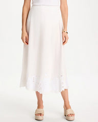 Chico's | Alabaster Twill Embroidered Hem Skirt/ Alabaster