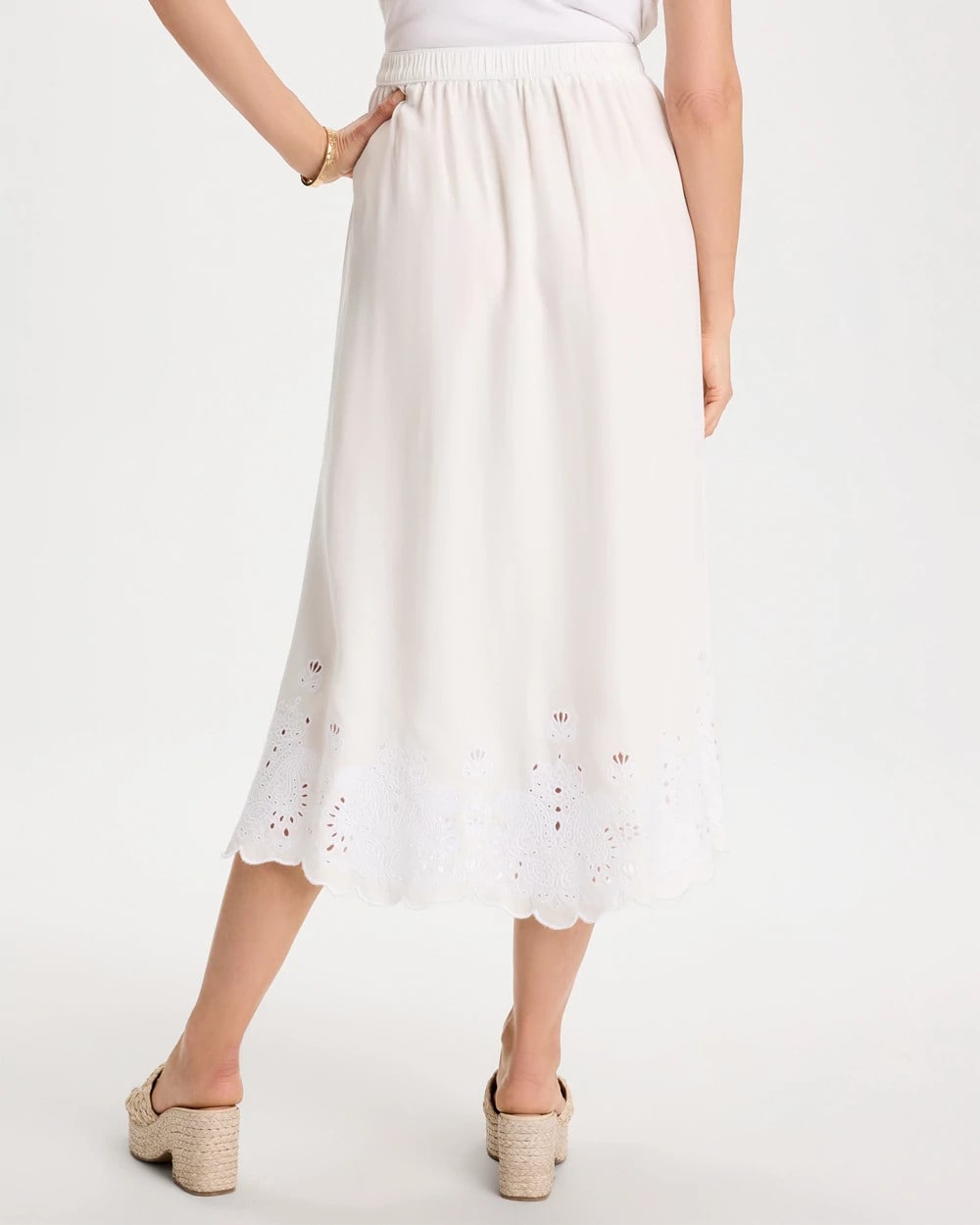 Chico's | Alabaster Twill Embroidered Hem Skirt/ Alabaster