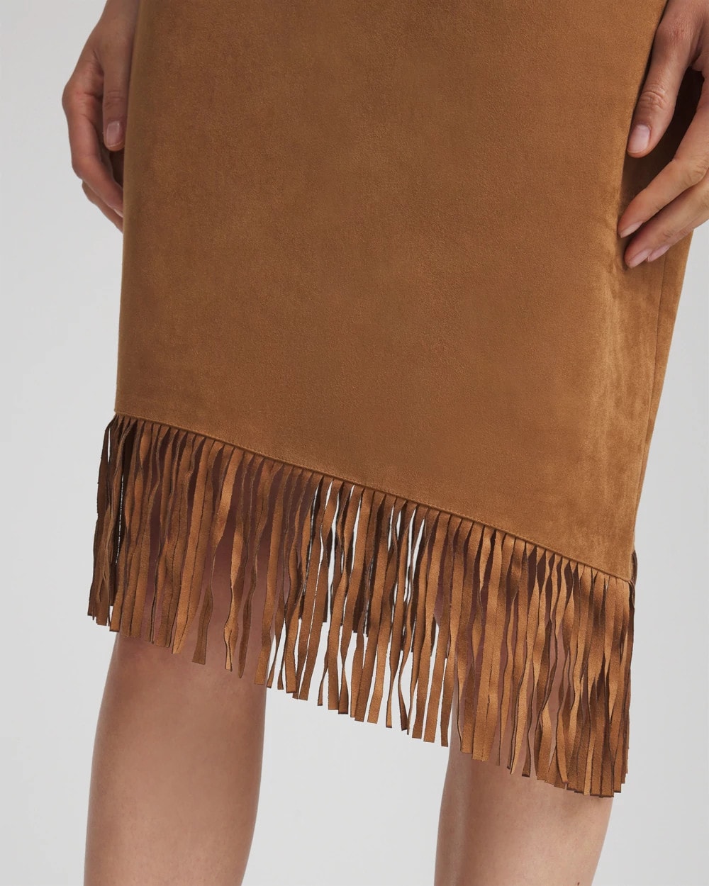 Chico's | Suede Fringed Asymmetrical Skirt/ Burnt Sienna