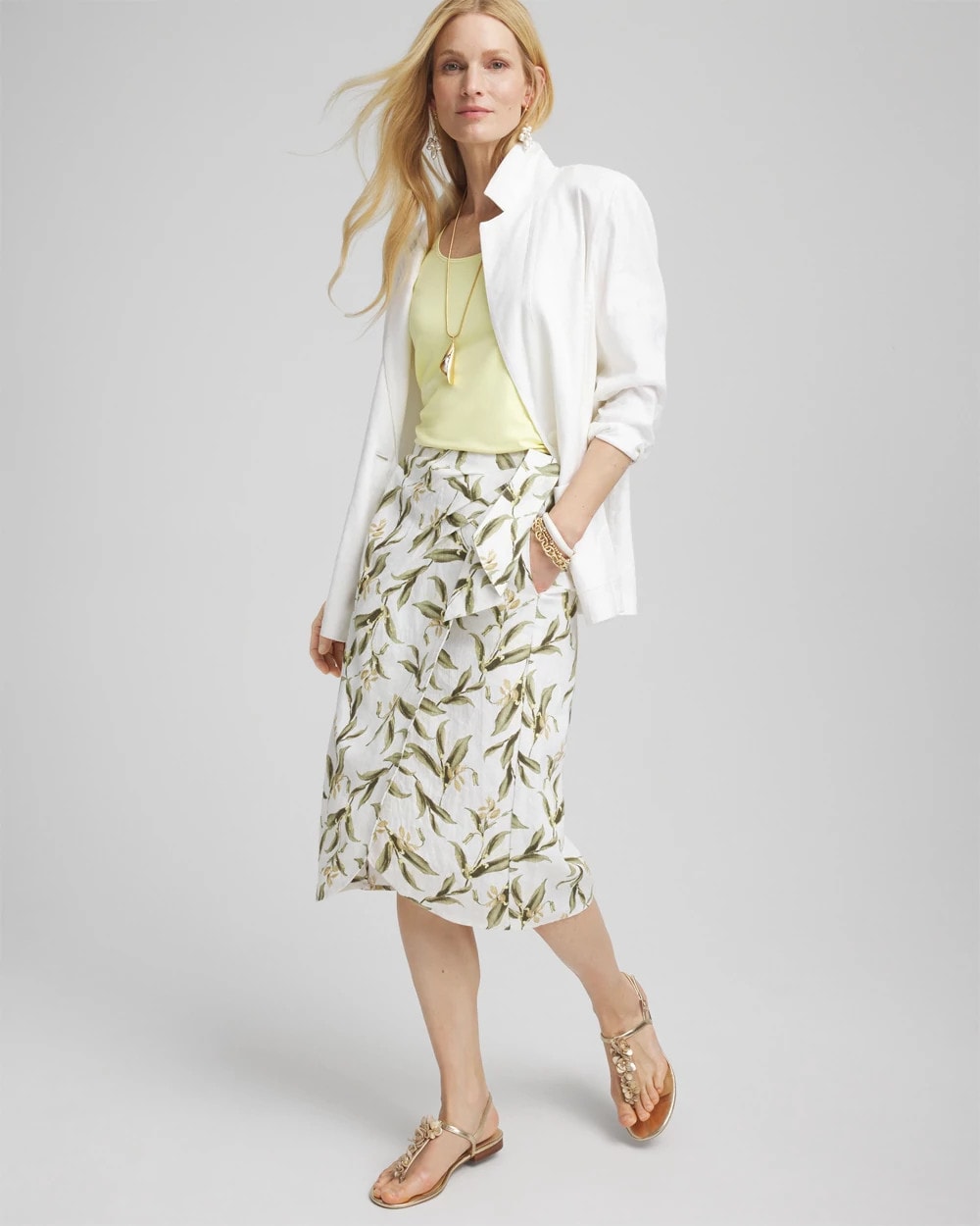 Chico's | Linen Midi Wrap Skirt/ Alabaster