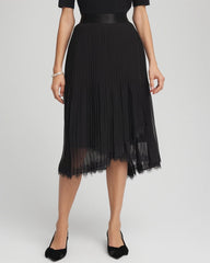 Chico's | Pleated Lace Hem Midi Skirt/ Black