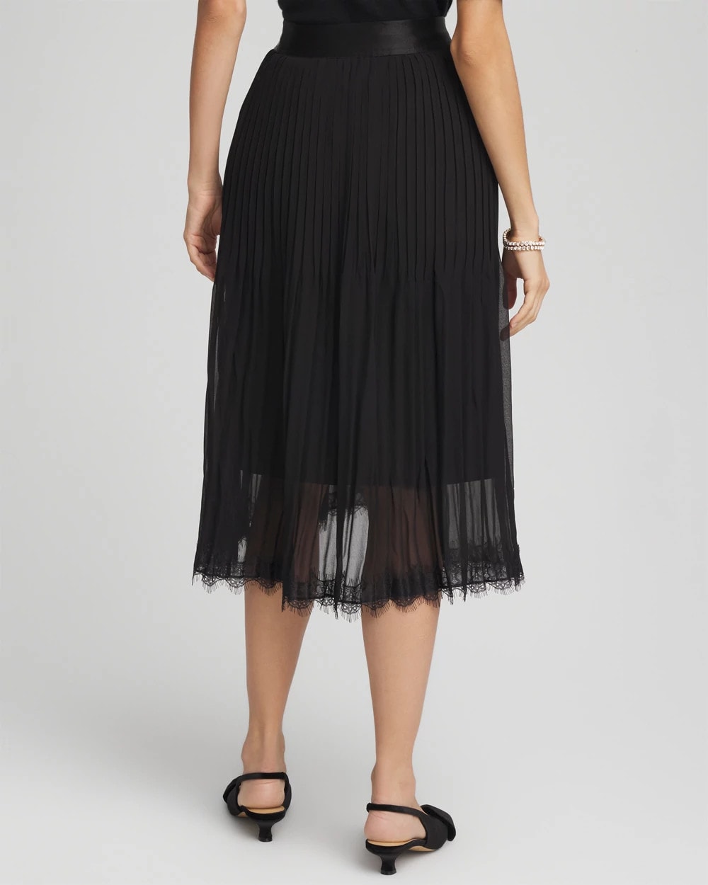 Chico's | Pleated Lace Hem Midi Skirt/ Black