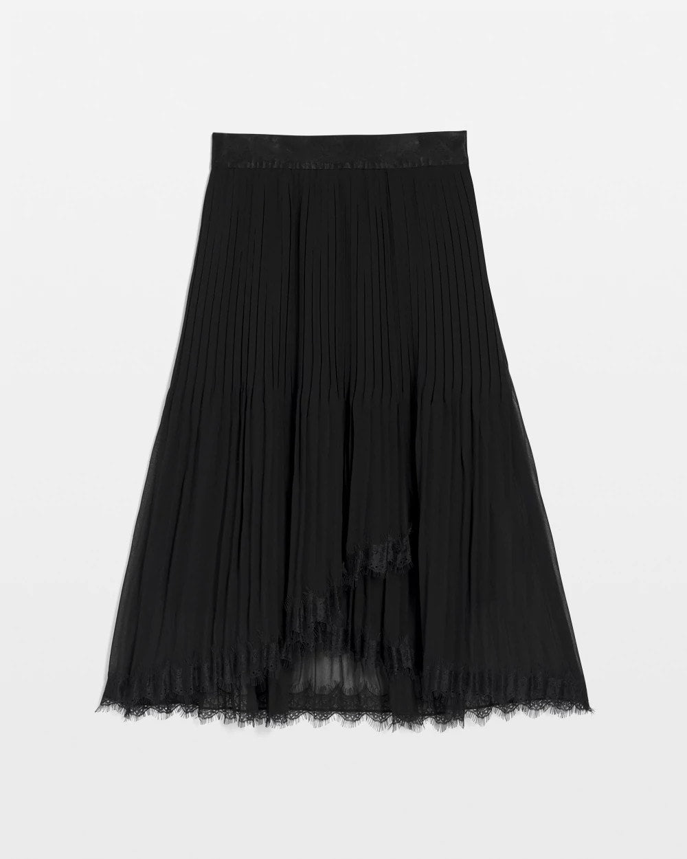 Chico's | Pleated Lace Hem Midi Skirt/ Black