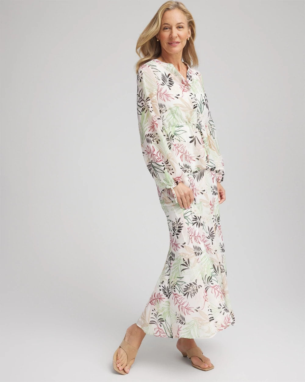 Chico's | Floral Embroidered Crinkle Maxi Skirt/ Ecru