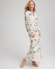 Chico's | Floral Embroidered Crinkle Maxi Skirt/ Ecru