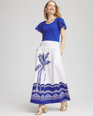 Chico's | Tropical Smocked Waist Pull-On Skirt/ Alabaster