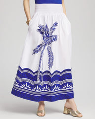 Chico's | Tropical Smocked Waist Pull-On Skirt/ Alabaster