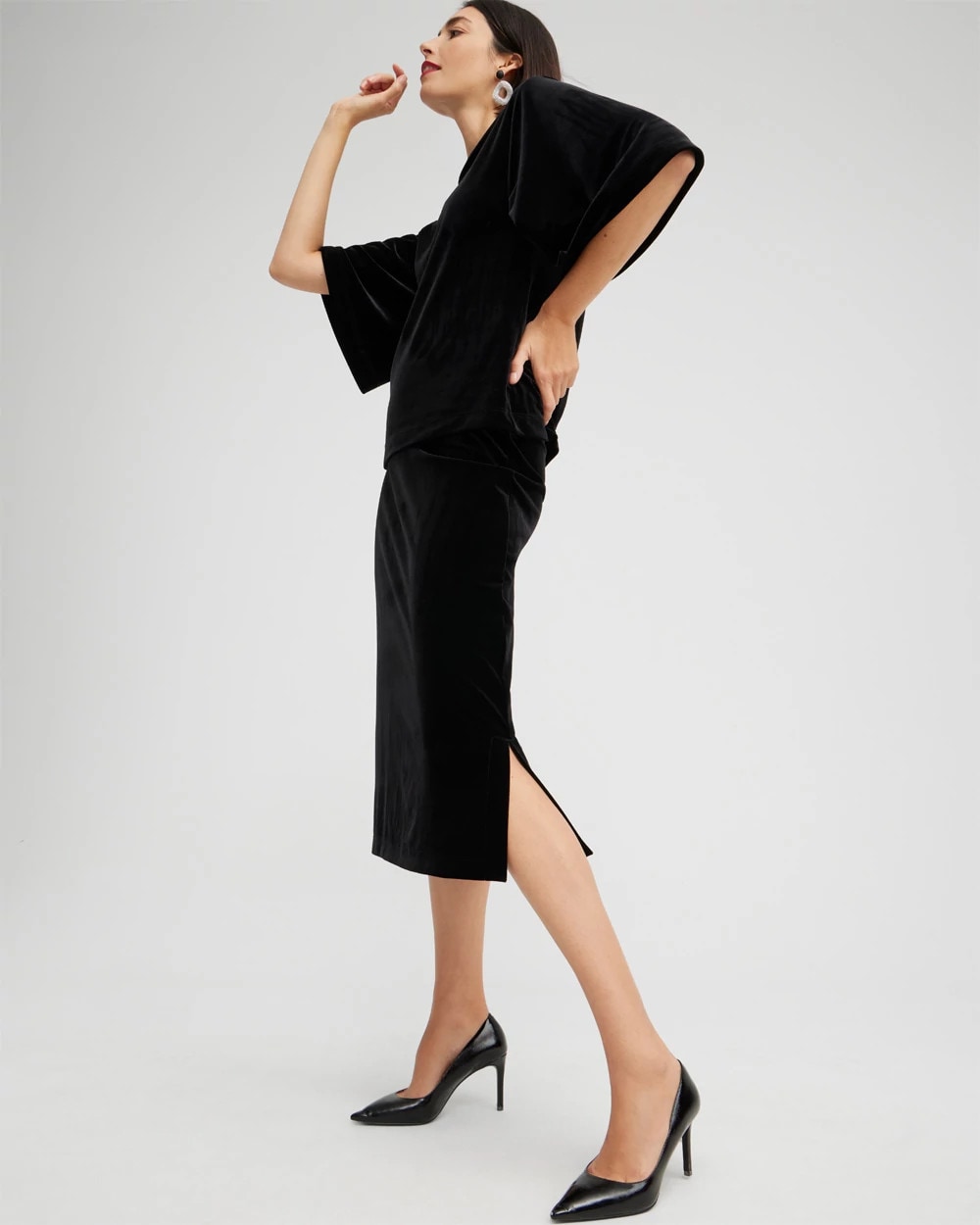 Chico's | Travelers™ Velvet Midi Skirt/ Travelers Black