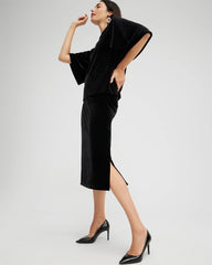 Chico's | Travelers™ Velvet Midi Skirt/ Travelers Black