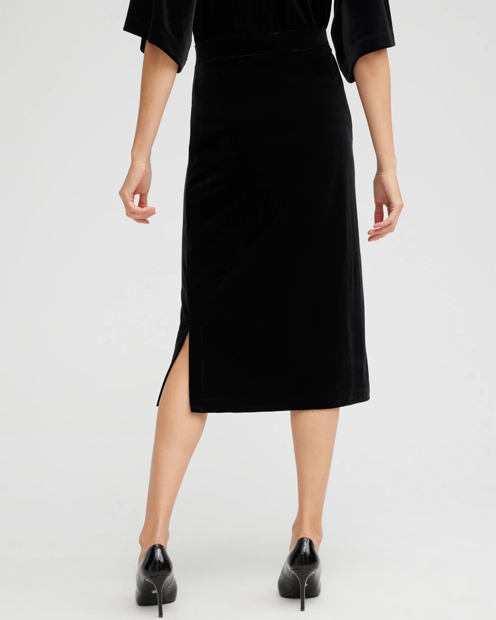 Chico's | Travelers™ Velvet Midi Skirt/ Travelers Black