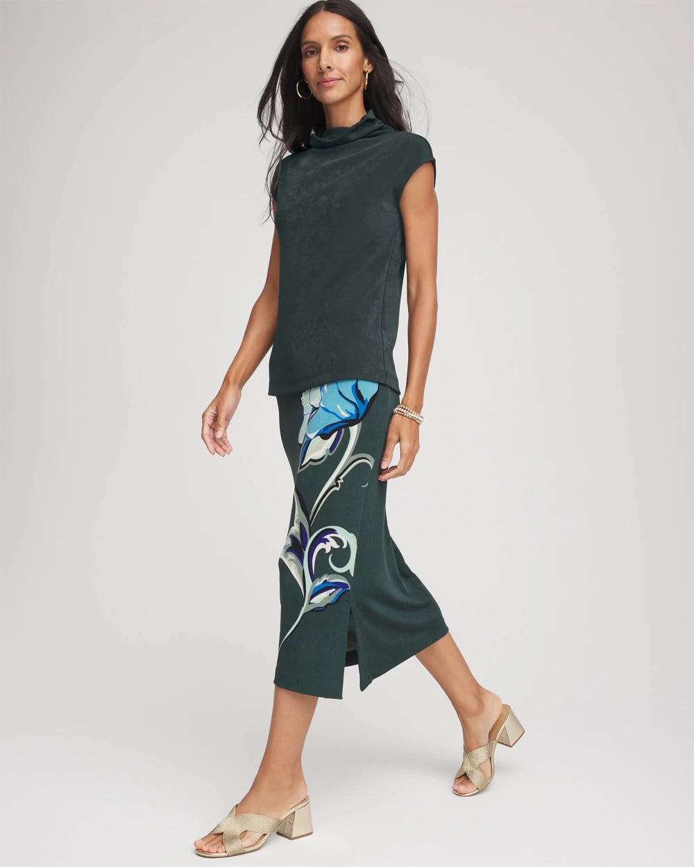 Chico's | Travelers™ Artisanal Midi Skirt/ Darkest Spruce
