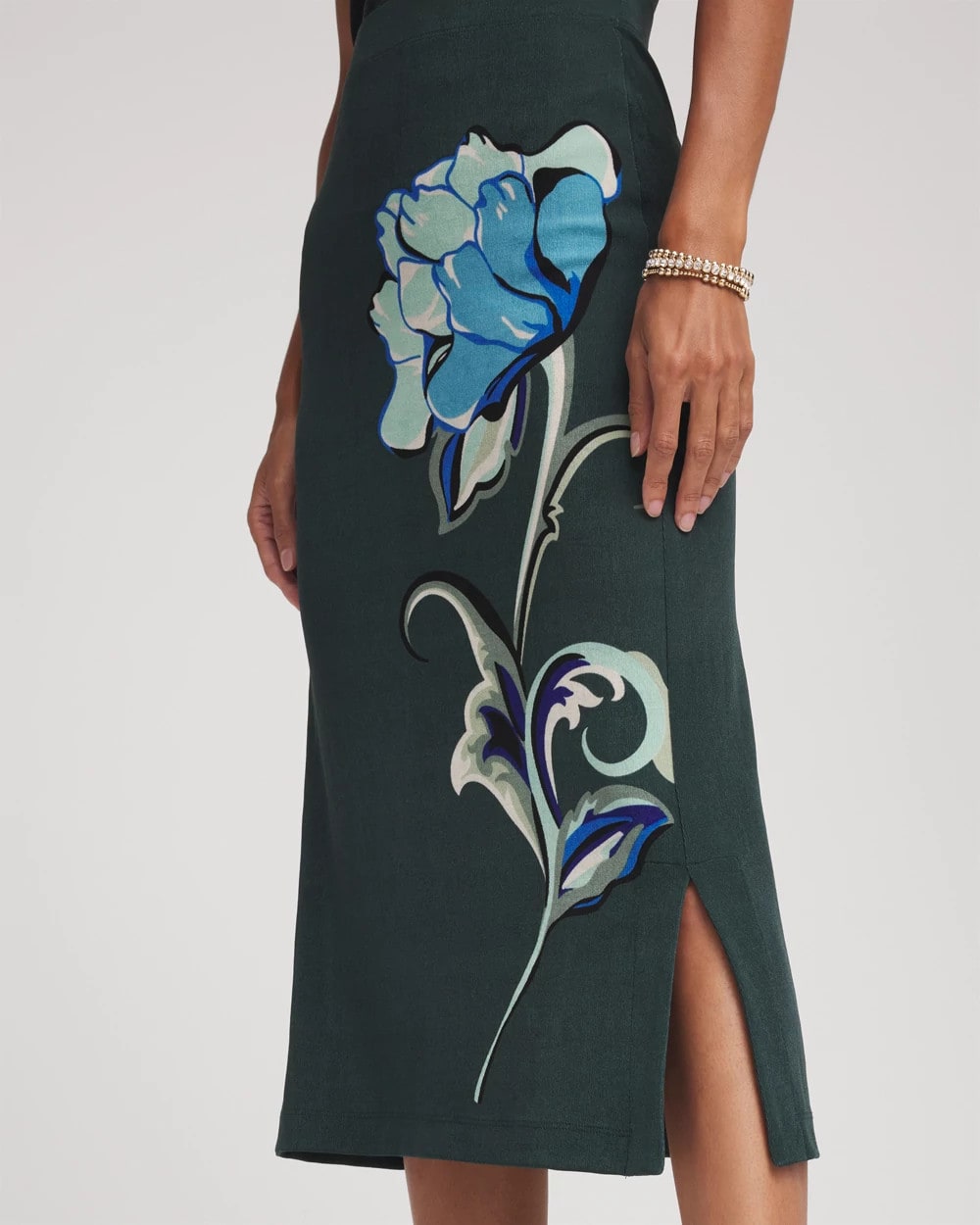 Chico's | Travelers™ Artisanal Midi Skirt/ Darkest Spruce