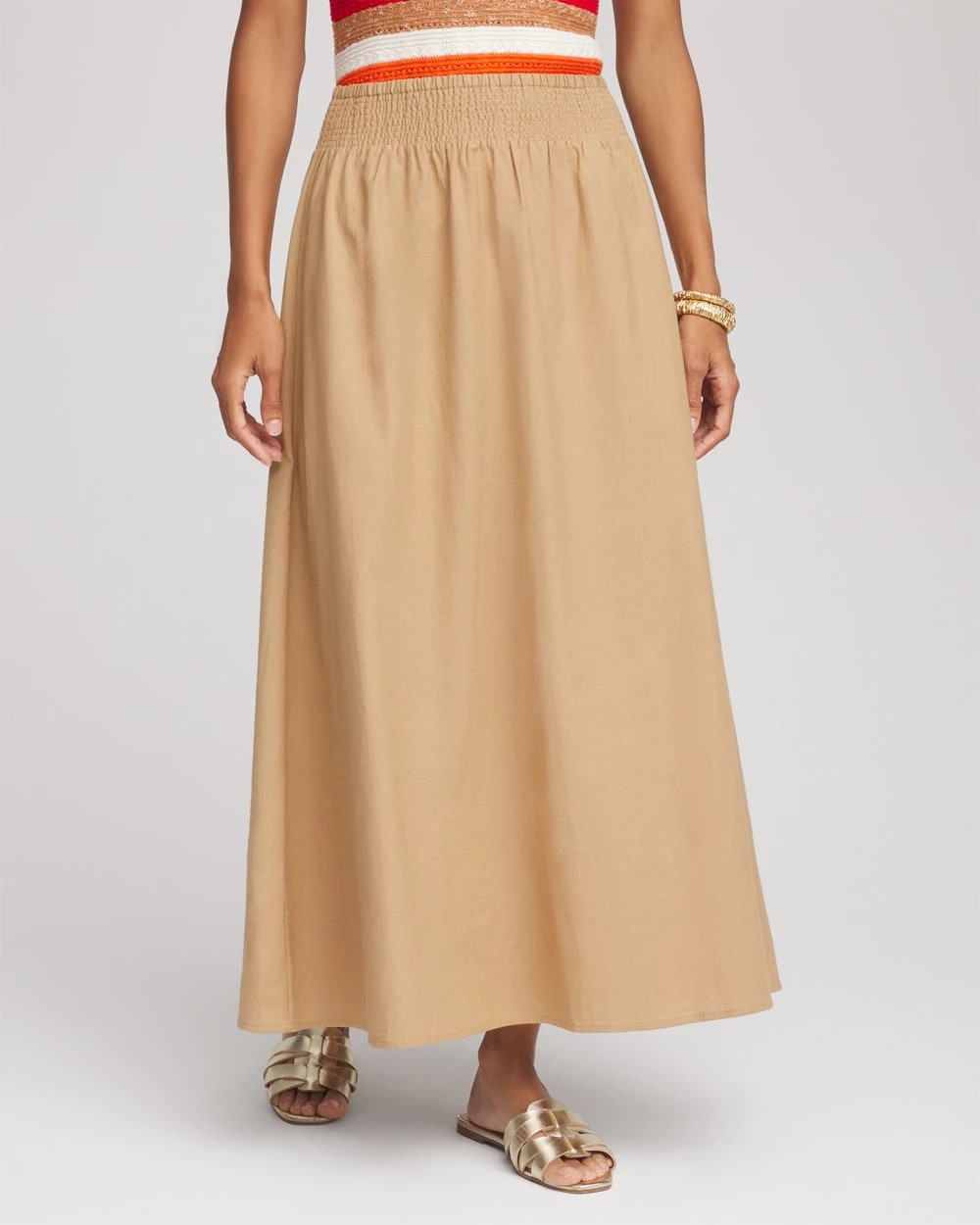 Chico's | Smocked Pull-On Midi Skirt/ Cafe Aroma