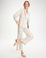 Chico's | Striped Linen Roll Sleeve Blazer/ Neutral