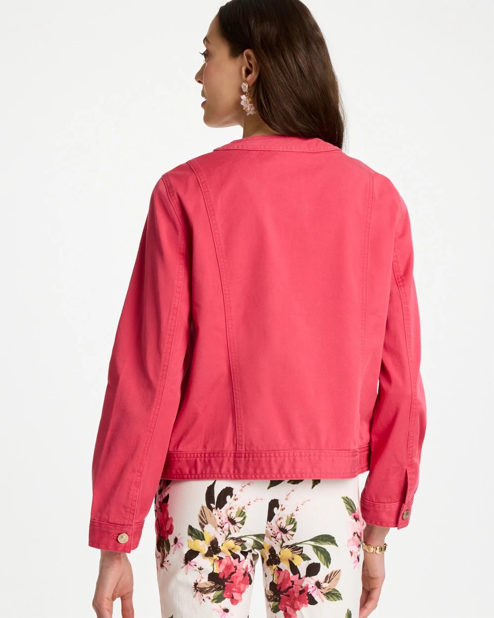 Chico's | Collarless Twill Box Jacket/ Hot Honeysuckle