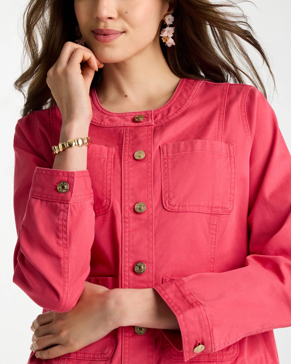 Chico's | Collarless Twill Box Jacket/ Hot Honeysuckle