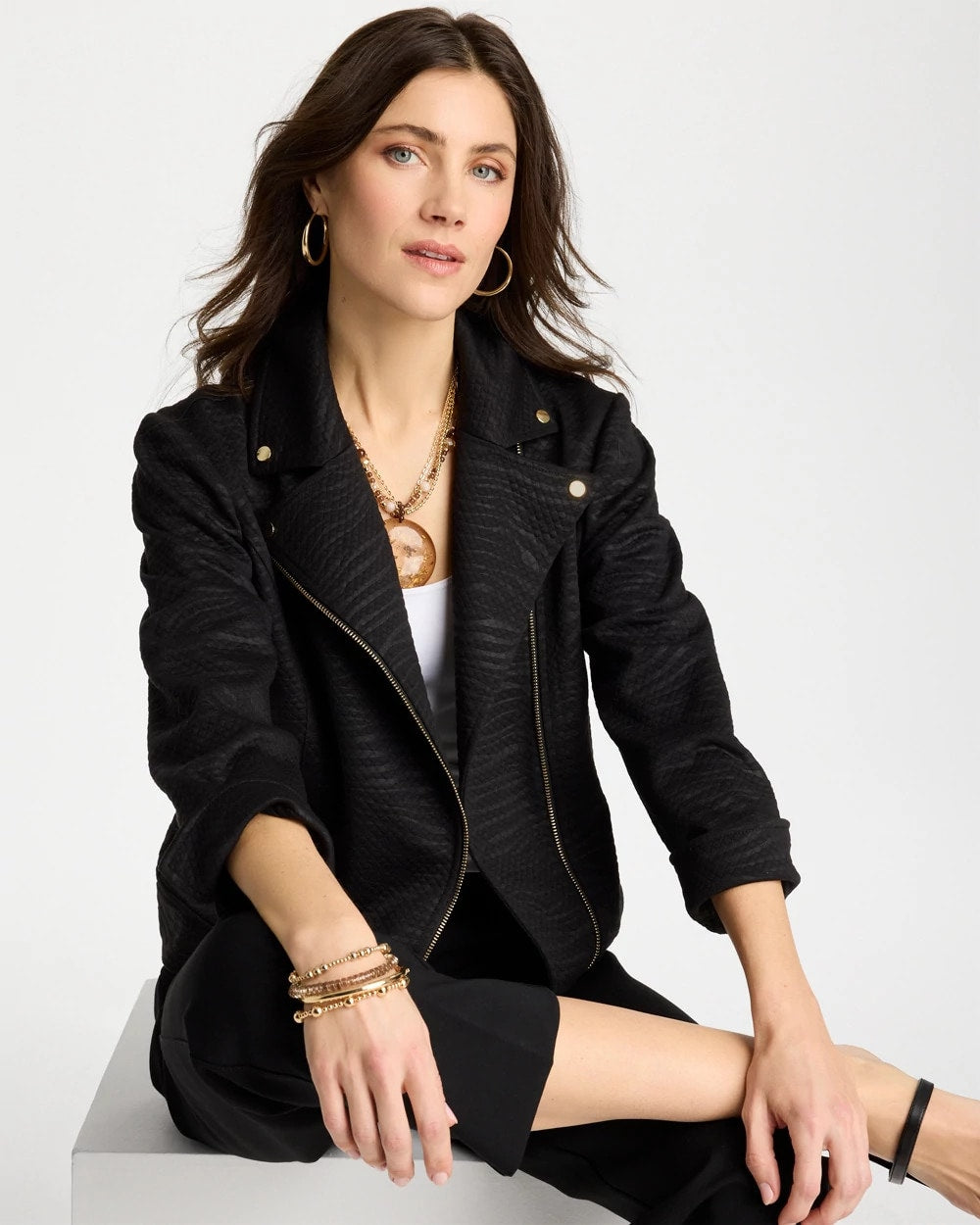 Chico's | Embossed Knit Moto Jacket/ Black