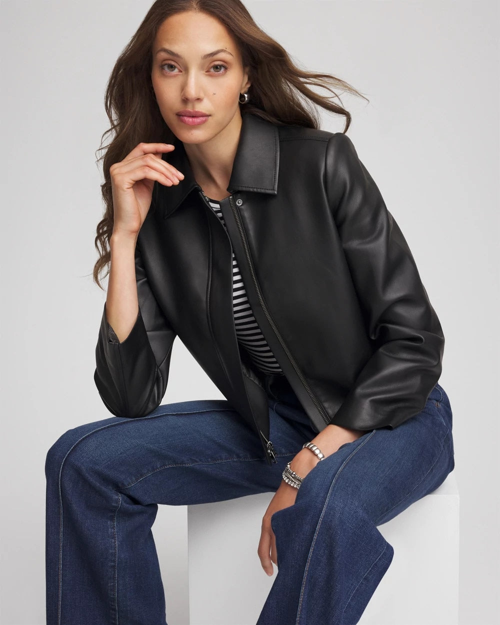 Chico's | Faux Leather Zip-Front Jacket/ Black