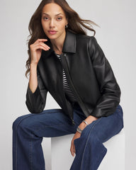 Chico's | Faux Leather Zip-Front Jacket/ Black