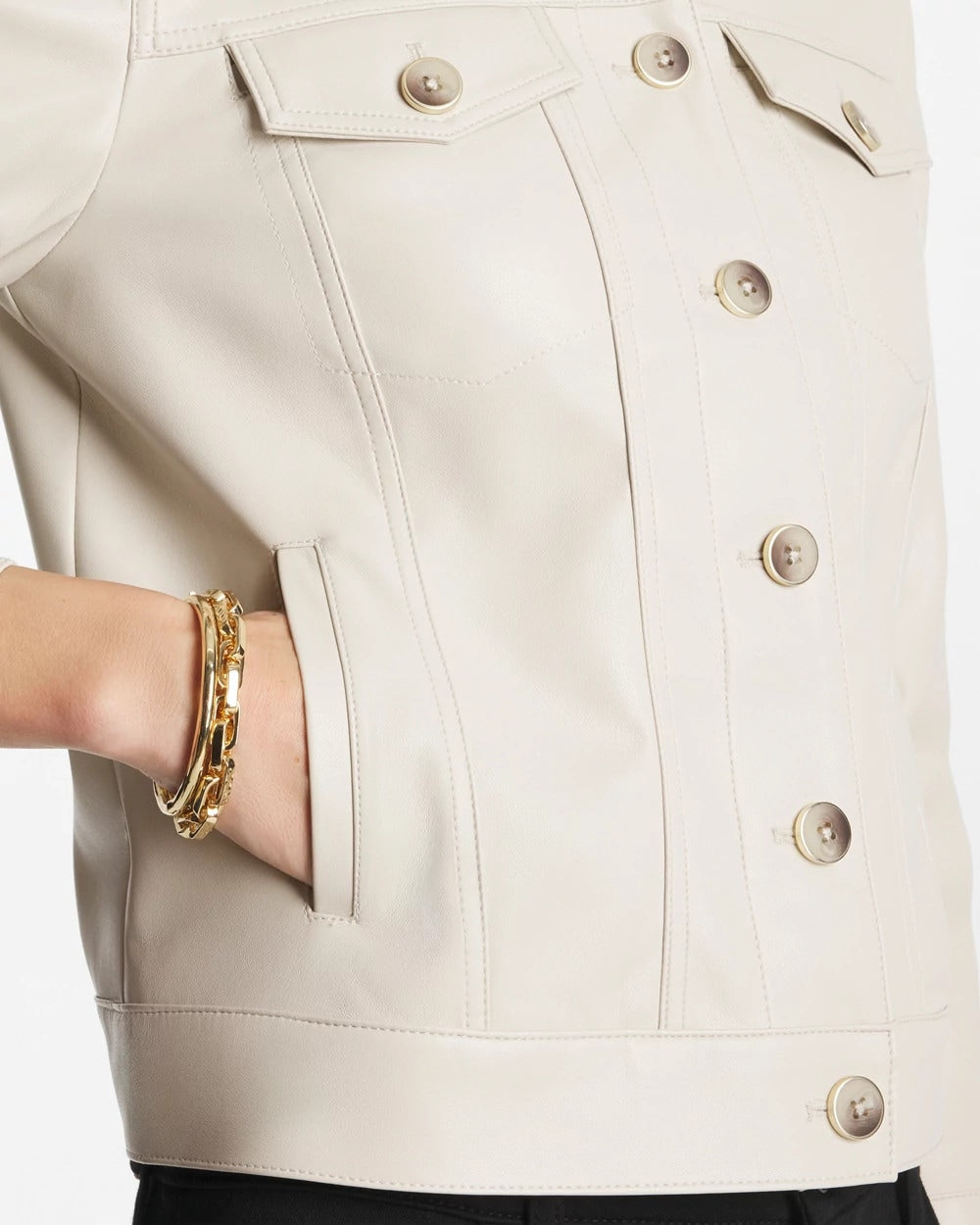 Chico's | Faux Leather Trucker Jacket/ White Truffle