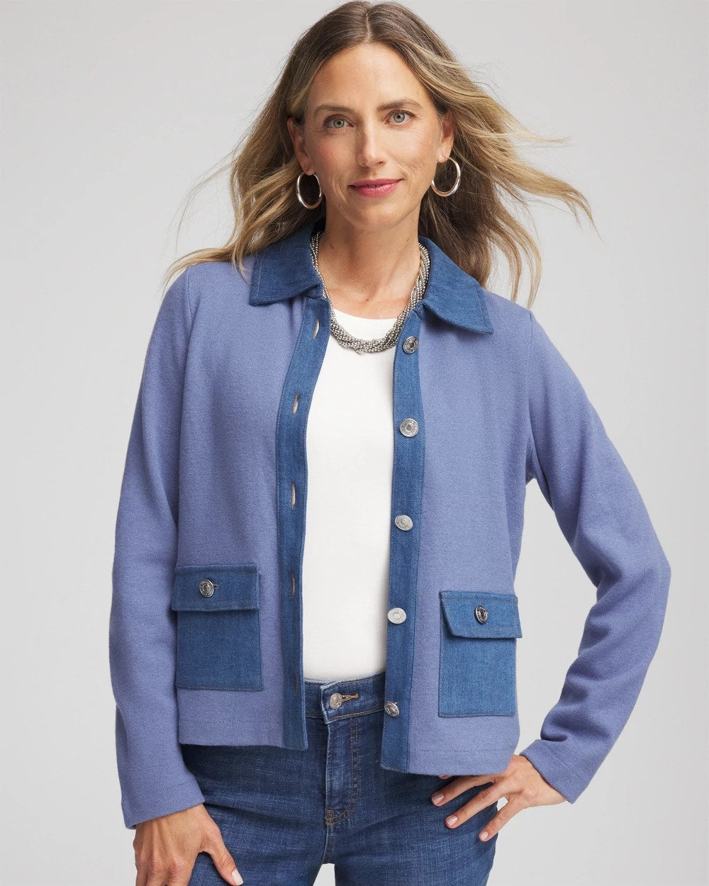 Chico's | Denim Colorblock Marl Shirt Jacket/ Blue Lotus